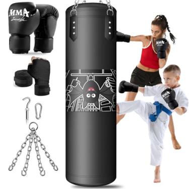 Imagem de Saco de pancadas para crianças, saco de boxe suspenso de 2,7 m com luvas de boxe, conjunto de boxe infantil, bolsa de kickboxing para jovens, boxe, karatê, muay thai, chute e taekwondo
