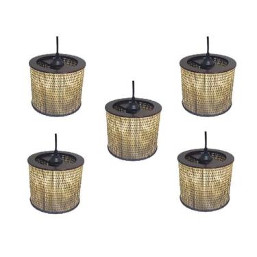 Imagem de Kit 5 Lustre Pendente Moderno Luminária Rustica Bambu Frisos - CL DECO