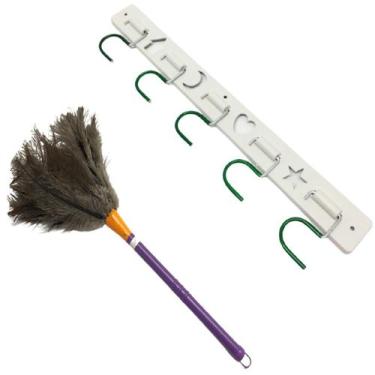 Imagem de Kit Suporte Porta Vassoura Rodo 5 Ganchos e Espanador de Pó - Duster /