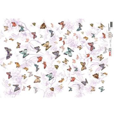 Imagem de Papel Decoupage Opapel 30x45cm 2523 - Estampa Borboletas Iopa