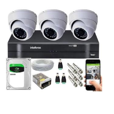 Imagem de Kit Cftv 3 Câmeras Segurança Dome Ir Dvr Mhdx Intelbras C/Hd 160Gb