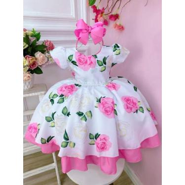 Imagem de Vestido Infantil Branco Florido de Rosas C/ Pérolas Festas - D-LUXE, 0
