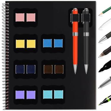 Imagem de Suporte de caneta para notebook, pacote com 8 unidades, autoadesivo, duas canetas, clipe elástico, design de couro adesivo ultrafino para cadernos, prancheta, agenda, agenda, caneta, acessórios para