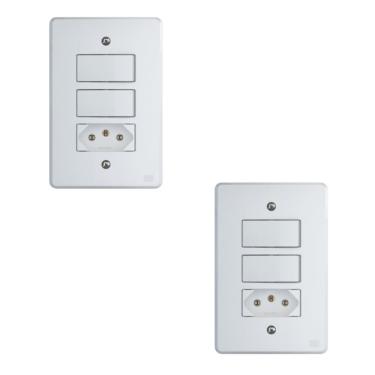 Imagem de Kit Conjunto Interruptor 4x2 | 2 Teclas Simples 10A + 1 Tomada 10A 250V 2 peças