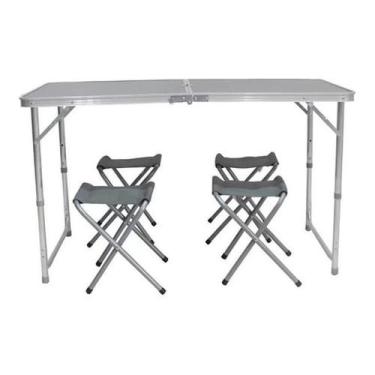Imagem de Conjunto Kit Mesa 4 Bancos Dobráveis Aluminio - Cinza - Just Home Coll