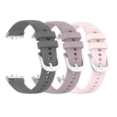 Imagem de Waekethy Pulseiras para Samsung Galaxy Fit 3 SM-R390, pulseira de silicone macio para smartwatch de substituição compatível com Samsung Galaxy Fit 3 SM R390 (cinza + roxo + rosa)