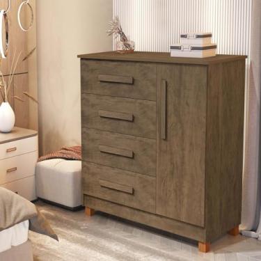 Imagem de Cômoda Grécia Elegante E Moderna Com Gaveta Em Mdf (NATURE/OFF WHITE) (Castanho)