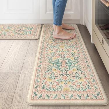 Imagem de Collive Tapetes de cozinha para chão, tapetes acolchoados, antifadiga, antiderrapantes, à prova d'água, conjunto de 2, tapete floral moderno confortável para casa, escritório, pia, lavanderia, 43 x 73