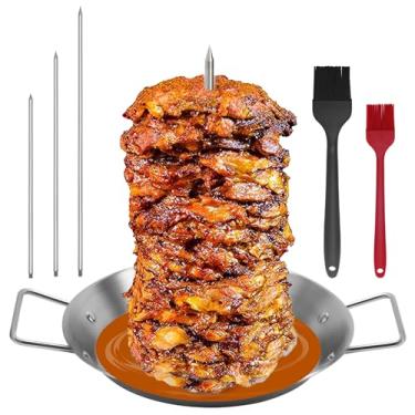 Imagem de yaokvide Al Pastor Skewer for Grill, Stainless Steel Vertical Skewer, Brazilian Vertical Spit Stand with 3 Removable Spikes(8"/10/12")& Brushes, for Tacos Al Pastor, Shawarma Kebabs Smoker