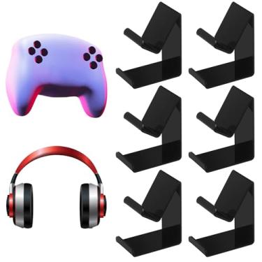 Imagem de Wonderjune Suporte de fone de ouvido com 6 peças, adesivo para jogos, ganchos universais fortes para a maioria dos controles de fone de ouvido, chapéu, bonés de beisebol, armário, porta (2 em 1)