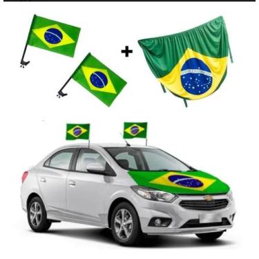 Imagem de Kit 2 Bandeira Do Brasil Para Vidro Do Carro e Capa Capo de Carro Em T