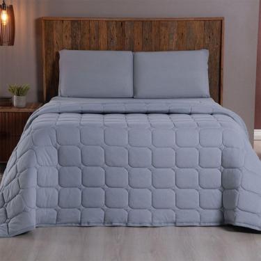 Imagem de Kit Cobre Leito Colcha Minimal Casal 3 Peças Malha 100% Algodão Cinza