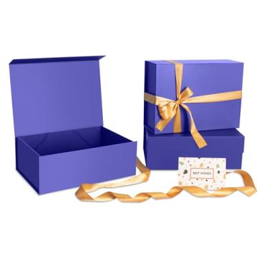 Imagem de CHARMGIFTBOX Caixas de presente azuis com tampas, pacote com 3, caixa de presente com fita, 22 x 10 cm, caixas de presente dobráveis com fecho magnético para presentes, caixa de presente de dama de