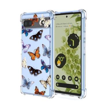 Imagem de RRXSYXL Capa de celular para Google Pixel 6A com estampa floral transparente e borboletas, capa de TPU macio com proteção à prova de choque para Google 6A (borboletas coloridas)