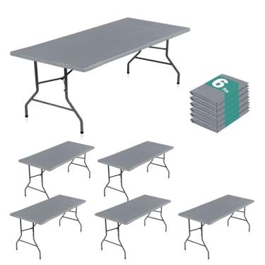 Imagem de LUSHVIDA Pacote com 6 toalhas de mesa de vinil com forro de flanela para toalhas de mesa retangulares dobráveis de 1,8 m – Capas de mesa de piquenique de plástico impermeável com cantos elásticos, 76
