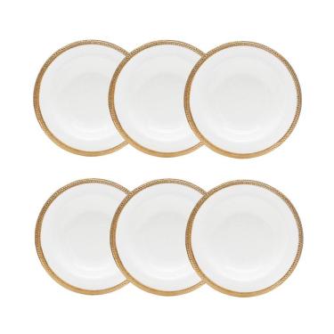 Imagem de Cj 6 Pratos Fundos de Porcelana Paddy Branco/Dourado 22cm Wolff