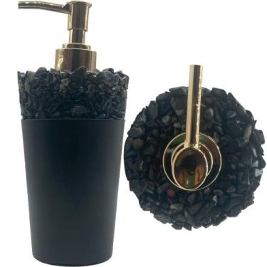 Imagem de Saboneteira Líquida Artesanal em Cimento Preto com Pedras Pretas 220 m