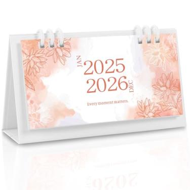Imagem de Zuozee Calendário de mesa pequeno 2024-2025, calendário mensal rosa para mesa – funciona de setembro de 2024 a junho de 2026, 16 cm x 7,9 cm, mini calendário flip 2025 para casa, escola e material de