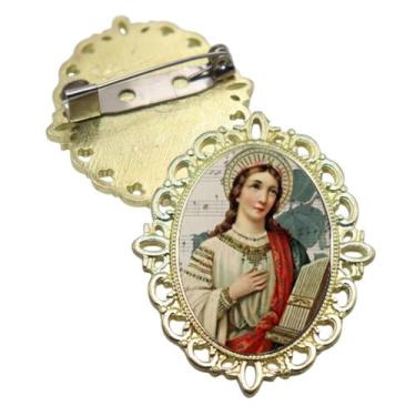 Imagem de Broche Dourado Santa Cecilia Terno Noivo lapela Qualidade Resinado Alt