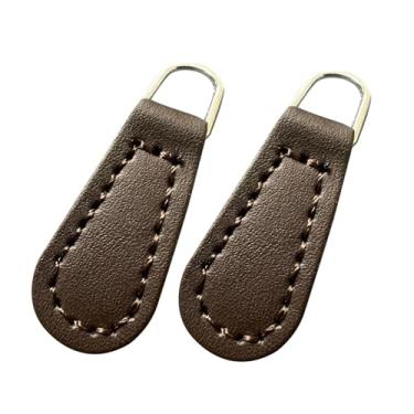 Imagem de Tachiuwa 2 Unidades de Puxadores de Zíper, Tiras PU, Peças para Jaquetas E Mochilas, Café Tawny Hoop, Tamanho real