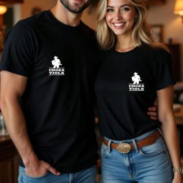 Imagem de Camiseta Algodão Casal Amigos Country Estampa Chora Viola Sertanejo Se