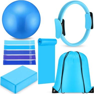 Imagem de Silipull 10 peças de acessórios de equipamento de ioga de pilates, conjunto de anéis de pilates, presente para mulheres, exercícios em casa, inclui anel de ioga com bola, círculo, faixas de
