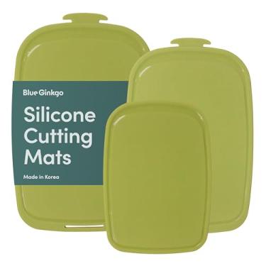 Imagem de Blue Ginkgo Tábuas de corte de silicone – conjunto de 3 (pequeno, médio, grande) – dupla face, grossa, flexível, antiderrapante, livre de BPA – sulcos de suco, lavável na lava-louças (feito na Coreia
