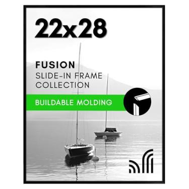 Imagem de Americanflat Moldura para pôster de 56 x 71 cm com capa frontal polida - Moldura deslizante com moldura montável - Coleção Fusion - Molduras para exibição de parede - Preto