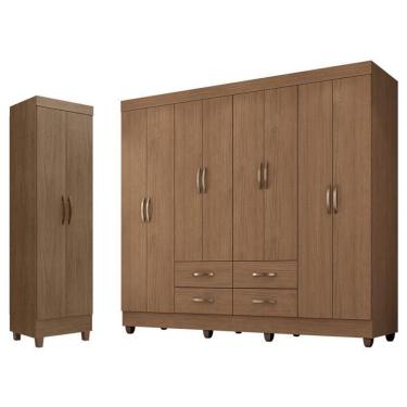 Imagem de Guarda Roupa Casal Porto E Armário Multiuso Lite Carvalho Oak – Leão