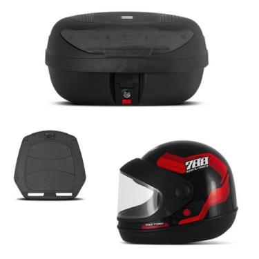 Imagem de Baú 45 Litros Pro Tork + Capacete Sport Moto 788, FUMÊ, 60