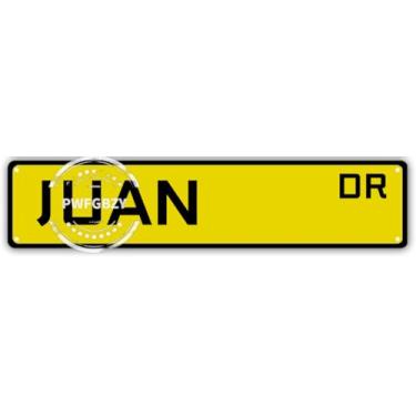 Imagem de PWFGBZY Placas de metal Juan DR placas de metal engraçadas vintage retrô placa de alumínio para quarto cozinha jardim parede BAB clube café pendurado decoração de casa 10 × 40 centímetros