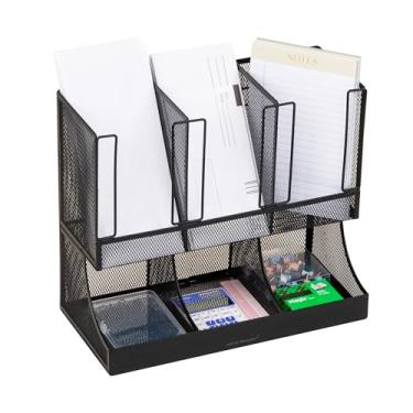 Imagem de Mind Reader Organizador de armazenamento de copos e condimentos de café verticais de 6 compartimentos, malha metálica preta