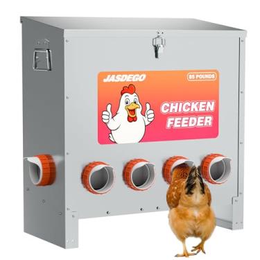 Imagem de JASDEGO Alimentador automático de galinha com 6 portas, 38,5 kg, alimentador de galinha de grande gravidade, com trava e alça para frangos, bantams, faisões, galinheiro, à prova de intempéries