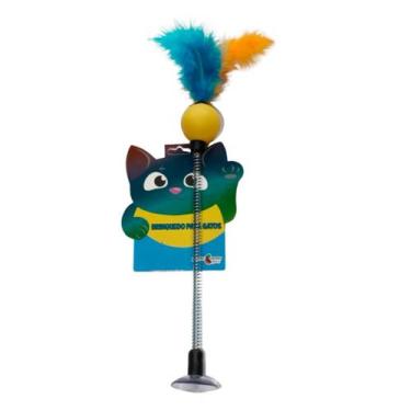 Imagem de Varinha Ventosa Parede Com Mola Para Gato Pena Colorida - PLUMAS E PEN