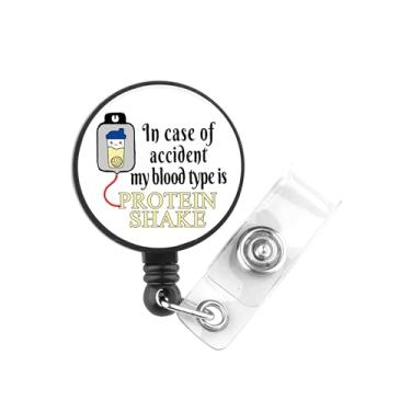 Imagem de In Case of Accident My Blood Type is Protein Shake Gift Protein Shake Drinker Gift Gym Badge Reel (emblema de shake de proteína)