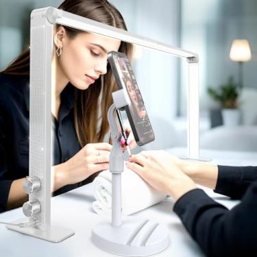 Imagem de Lâmpada de unha tecnológica atualizada para mesa, luz de unha grande dobrável de 81 cm com suporte de telefone, 3000K-6000K CRI>95 lâmpada de manicure LED, luz de meia lua para extensão de cílios