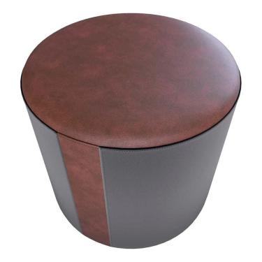 Imagem de Puff Banqueta Redondo Luxo Copenhage Matrix Sintetico Marrom Veludo Cinza