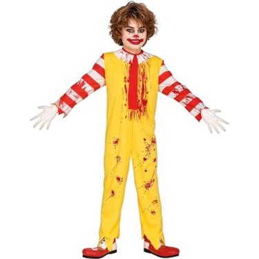 Imagem de Fantasia de Terror Infantil pra Meninos de Halloween Roupa de Palhaço Assassino Cosplay Amarelo e Vermelho (Amarelo, M 5-6)