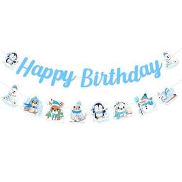 Imagem de Funmemoir Arctic Animals Birthday Decorations - Winter Happy Birthday Banner & Penguin Polar Bear Party Garland, Winter Onederland Polar Animal Themed Decor for Boys Girls