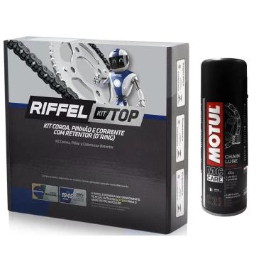 Imagem de Kit Relação Transmissão Tração Honda Cg Titan 160 2016 A 2021 Com Retentor Riffel + Motul C2 200Ml