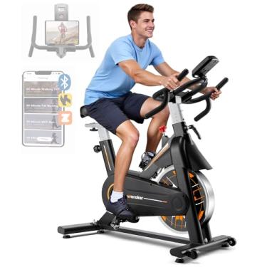 Imagem de Bicicleta ergométrica, bicicleta ergométrica Wenoker para casa, bicicleta interna compatível com aplicativo com acionamento silencioso por cinto, volante pesado, guidão multi-grips e visor digital