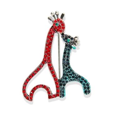 Imagem de Broche de girafas duplas de strass para mulheres banhado a prata cluster de cristal desenho animado girafa animal broches alfinetes de lapela terno colarinho vestido acessórios vintage adorável Natal