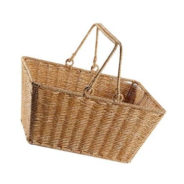 Imagem de IEUDNS Cesta de cozinha de vime sintético com alça, sacola de compras de supermercado, cesta de compras resistente e versátil para vegetais de quintal, L