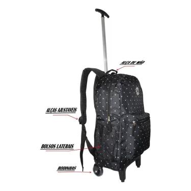 Imagem de Mochila Juvenil Póa Bolinhas Escolar Rodinhas Meninas Grande