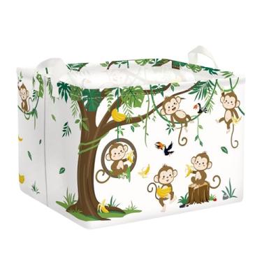 Imagem de HUUMONSS Woodland Animals cesto de roupa suja dobrável para crianças cesta de armazenamento grande meninos meninas caixa de brinquedo para quarto de bebê, macacos, 36L