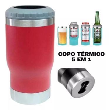 Imagem de Copo Térmico Long Neck Cerveja Latinha Latão Inox Vermelho