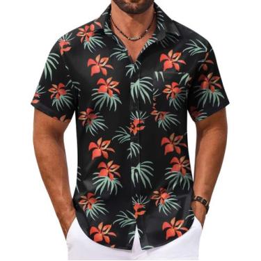 Imagem de Camisa COOFANDY Tropical de manga curta com botões para homens