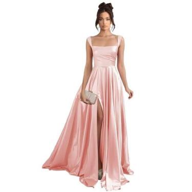 Imagem de Vestido de dama de honra Stylefun Blush Pink Satin A Line Long