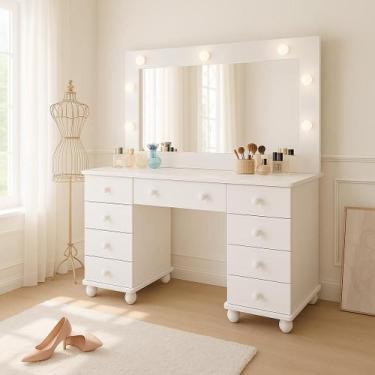 Imagem de Penteadeira Camarim 9 Gavetas Com Iuminação Led E Espelho - Freitas Mó