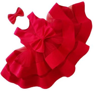 Imagem de Vestido NSSMWTTC Baby Girl Bowknot Ruffles Tutu Vermelho 70